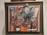 a picture of a painting on a easel in a room