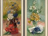deux tableaux représentant des fleurs dans un vase et un vase de fleurs posé sur une table