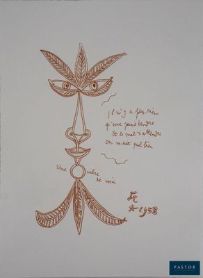 une photo représentant un dessin d'une feuille sur un poteau