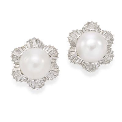 an image of a pair of pearl and diamond earrings