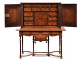 an image of an old wooden cabinet with a door open