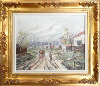 une image représentant un tableau où l'on voit une calèche tirée par des chevaux sur un chemin de terre