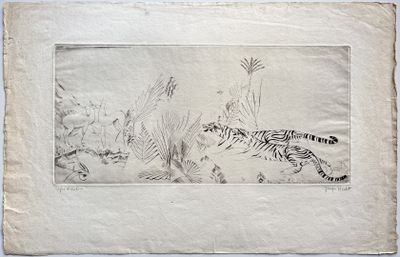 une image représentant un dessin d'un tigre dans la nature