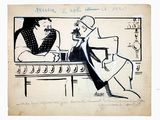drawing of a man and a woman sitting at a bar
