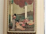 a picture of a book with a picture of a woman on a boat