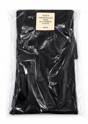 a black plastic bag with a label on it