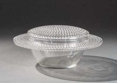 un récipient en plastique transparent muni d'un couvercle, posé sur une table