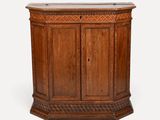 une armoire en bois avec un plateau en marbre sur fond blanc