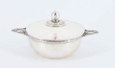 a silver pot with a lid on a white background
