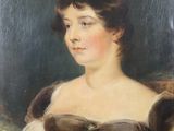 Portrait d'une dame portant une étole en fourrure, accompagnée d'un chien