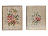 deux tableaux floraux encadrés, avec des cadres dorés, sur fond blanc