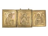 trois plaques métalliques plaquées or représentant la Vierge à l'Enfant
