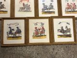 several framed pictures of men riding horses and holding a flag