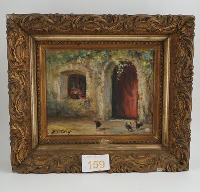 Plurey (? sous réserve) "Les poules devant la porte" huile s…