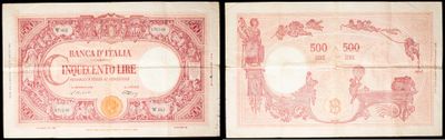 two old red and white bank notes on a black background