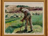 an image of a painting of a man digging a hole in a field