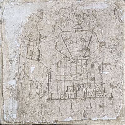 an image of a drawing of a man and a woman on a wall