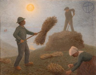 painting of two men working in a field with a broom