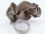 a silver ring sitting on top of a piece of metal