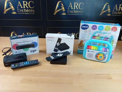 Lot: récepteur enregistreur tnt cgv, streaming box Thomson, …
