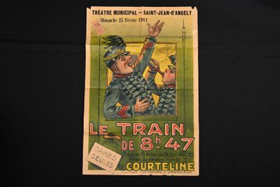 french poster for the train to paris, with a man in a military uniform