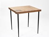 an image of a small table with a wooden top and metal legs