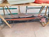 a table with skis and ski poles on top of it