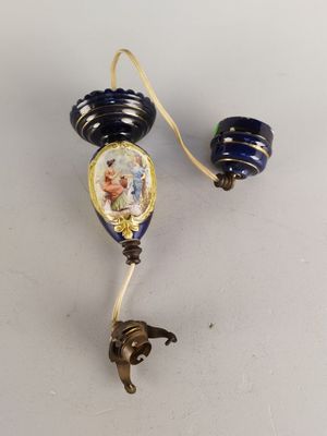 pair of antique blue and white porcelain lamps with gold trimmings