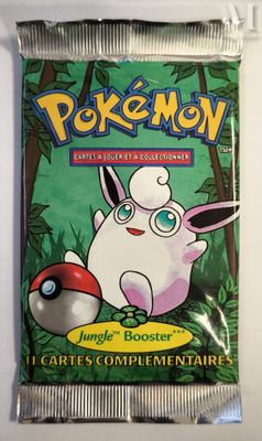a close up of a bag of pokemon trading cards on a table