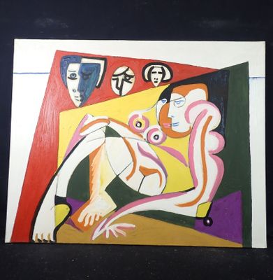 un tableau représentant une femme assise sur une table