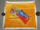 un tableau représentant une femme allongée sur un tapis rouge