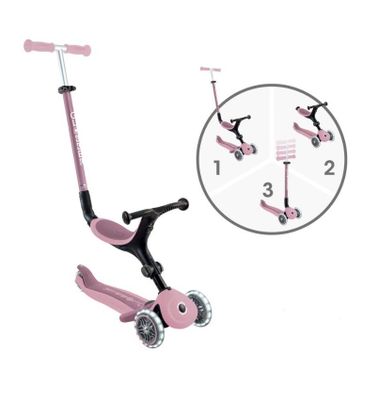 la trottinette rose se trouve à côté d'une horloge sur un fond blanc