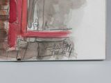a picture of a painting of a red door