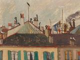 un tableau représentant une vue de la ville depuis un immeuble