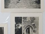 several old black and white photos of people and horses in a village