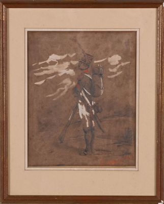 tableau représentant un homme à cheval, un pistolet à la main