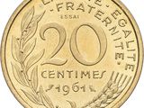 a close up of a 20 cent coin on a white background