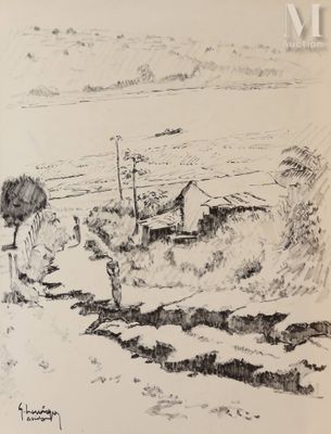 dessin représentant une femme assise sur un banc dans la neige