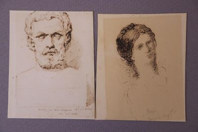 deux dessins représentant un homme et une femme, dont l'un porte la barbe