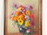 une peinture de fleurs dans un vase sur une table