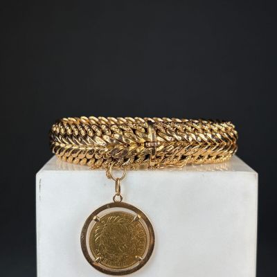 Bracelet Ancien Chaîne Tank Maille Gourmette Plaqué Or 18k 750 - Occasion