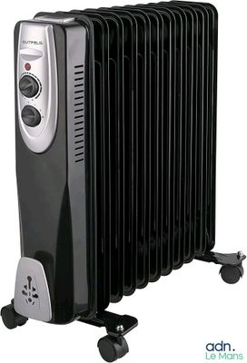 une image représentant un radiateur à huile noir sur fond blanc