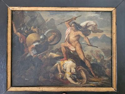 une photo d'un tableau représentant un homme tenant une épée