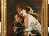 une image d'un tableau représentant une femme tenant un enfant dans ses bras