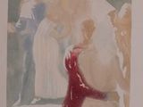 a painting of a man and a woman in a red dress