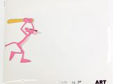 cellule d'animation représentant la Panthère rose tenant une batte de baseball dans la main droite