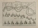 an old map of a large body of water with ships in it
