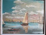 a painting of a sailboat on the water