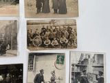 several old black and white photos of people and horses and carriages