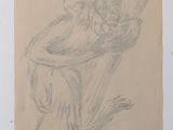 pencil drawing of a woman sitting on a tree branch with her head resting on her hands